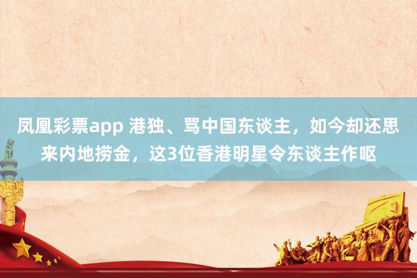 凤凰彩票app 港独、骂中国东谈主，如今却还思来内地捞金，这3位香港明星令东谈主作呕