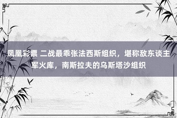 凤凰彩票 二战最乖张法西斯组织，堪称敌东谈主军火库，南斯拉夫的乌斯塔沙组织