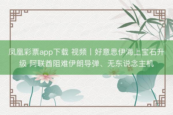 凤凰彩票app下载 视频丨好意思伊海上宝石升级 阿联酋阻难伊朗导弹、无东说念主机