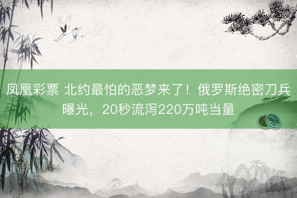 凤凰彩票 北约最怕的恶梦来了！俄罗斯绝密刀兵曝光，20秒流泻220万吨当量