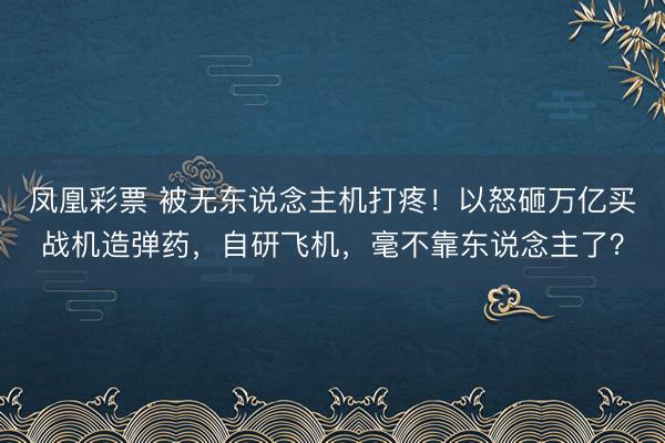 凤凰彩票 被无东说念主机打疼！以怒砸万亿买战机造弹药，自研飞机，毫不靠东说念主了？